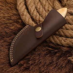 Couteau à lame fixe en acier Damas fait main avec manche en os et étui en cuir |   Taille personnalisable, garantie de 3 ans - OEM/ODM disponible - Product Image 6