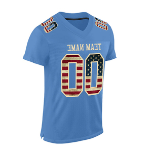 American Football Jerseys Mesh <b>Shirts</b> V Neck Sublimated Printed 260 GSM Blue Color Sort <b>Sleeve</b> Football Mesh Jersey - Product Image 2