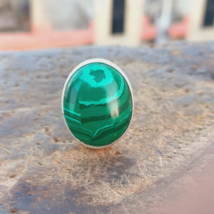 Bague en pierres précieuses malachite naturelle Bagues en argent sterling 925 Vente en gros de bijoux fins en argent - Product Image 1