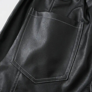 กางเกงหนังผู้ชายทรงสูง, กางเกงแฟชั่นแบบมีกระดุมข้างกางเกงหนังสีดำโซ่พังค์สำหรับผู้ชาย - Product Image 4