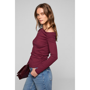 GRIMELANGE SISSI Kadin Organic Cotton Asymmetric Neck Lycra Stretch Fabric Blouse - Product Image 4