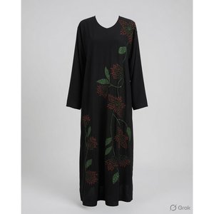 Abaya en Chiffon Brodé de Fleurs - Style Basique de Haute Qualité avec Col Haut - Product Image 1