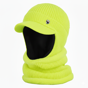 Custom Black Winter Knitted Balaclava Hat With Visor Mens Thermal Fleece Lined Beanie Neck Warmer <b>Scarf</b> Set For Outdoor Skiing - Product Image 3