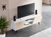 Meuble TV Matmazel blanc et gris moderne du fabricant turc, en bois, réglable et convertible, pour salon et chambre à coucher, style européen