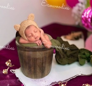 Round Newborn Posing Bamboo Wooden Bucket for Photoshoot Baby <b>Shower</b> Gift Photography Prop High Quality - Product Image 6