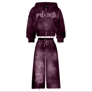Best Baggy <b>Trouser</b> and Hoodie Pocket Stylish Look Pair for Men Pakistan Factory Made Solid Color Acid Wash Distressed Tracksuit - Product Image 5