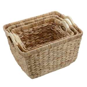 Paniers de rangement en osier tressé à la main avec poignées en bois, panier de rangement artisanal, vente en gros, écologique, fabriqué par VgreenArt au Vietnam - Product Image 1