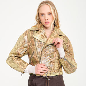 Veste de motard en cuir Python pour femme, veste en cuir à imprimé Python en peau de vache - Product Image 1
