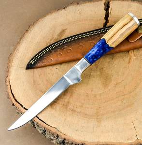 Couteau à filet artisanal, lame en acier D2, manche en bois avec étui en cuir, couteau d'extérieur - Product Image 2