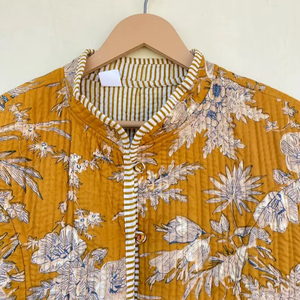 เสื้อโค้ทลำลองสำหรับผู้หญิงสำหรับฤดูหนาว พร้อมลายพิมพ์บล็อกด้วยมือ แจ็คเก็ตผ้าควิลท์ ทำด้วยมือ ผ้าสำหรับผู้หญิง เทคนิคการซักแบบวินเทจ สไตล์ใหม่ - Product Image 6