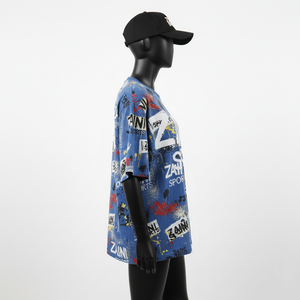 Camiseta Holgada para Mujer, Algodón Premium, Jersey Suave y Transpirable, Azul Multicolor, Sublimación Completa, Logotipo Personalizado, Camiseta de Algodón para Mujer - Product Image 3