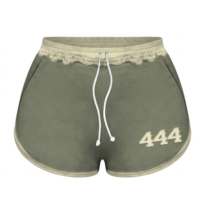 Shorts de Felpa de Algodón y Poliéster Premium, Color Azul con Cintura Rosa, Logotipo Personalizado Impreso y Bordado, Shorts para Mujer - Product Image 5