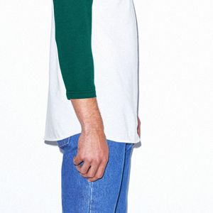 Ultrasoft 50% Cotton 50% Polyester 200 gsm Slim Fit Lightweight White & Forest <b>Green</b> Baseball Raglan 3/4 Sleeve <b>T</b>-<b>Shirt</b> - Product Image 6