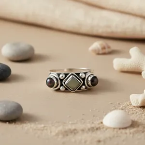 Bague de cocktail bohème pour femme avec pierre d'onyx noir, design géométrique carré, en alliage plaqué argent antique, bijou de fête - Product Image 2