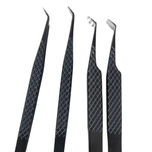 Pinces à épiler professionnelles en acier inoxydable à marque privée, forme en L à 45 et 90 degrés, pointe en fibre de diamant rose, pour extensions de cils en volume - Product Image 3