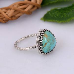 แหวนแต่งงานเงินแท้ประดับเทอร์ควอยซ์คิงแมน สไตล์โบฮีเมียนตะวันตกเฉียงใต้ งานฝีมือประณีต ของขวัญวินเทจสำหรับเขา - Product Image 1