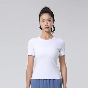 เสื้อยืดคอกลมระบายอากาศสำหรับผู้หญิงใส่ในฤดูร้อนใส่เล่นโยคะเดินทางเอวเข้ารูปเล่นกีฬาแขนสั้น - Product Image 5