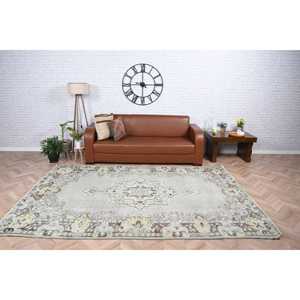 6.2x9.2 ft Rug, Vintage Turkish Rug, Gray <b>Brown</b> Animal Print <b>Wool</b> Rug - Product Image 2