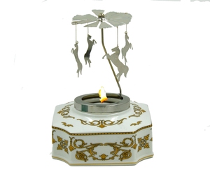 Octagonal Geometric Base <b>White</b> Gold Bohemian Decorative Porcelain Carousel Faberge Dream Without Top Candle Tabletop - Product Image 1