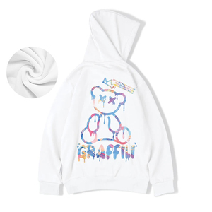 High Street Graffiti <b>Bear</b> Print Men's Fleece <b>Hoodie</b> Retro Autumn Casual Pullover Hooded Sweatshirts Hip Hop Y2K Hoodies Clothes - Product Image 6