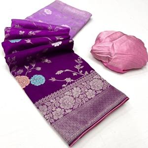 Saree en georgette pure crêpe Kadi élégant et fluide avec texture douce et aspect riche en jacquard fantaisie Meenakari - Product Image 2