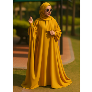 Vêtements islamiques plissés de qualité supérieure pour femmes ensembles d'abaya pleine longueur respirants volants de fuff brodés pour la prière pour le Jilbab Eid - Product Image 2