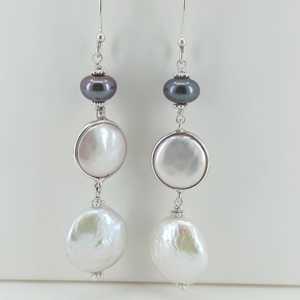 925 Sterling <b>Silver</b> Handmade Pearl <b>Dangle</b> <b>Earrings</b> Freshwater Black Coin Baroque <b>Earrings</b> for Party Gift Idea - Product Image 3