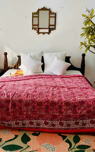 Good 200 GSM Cotton Filling Cherry Hand Block Printed Reversible Jaipuri <b>Quilt</b> Hand Stitched 90X108 Inches Luxury <b>Bedding</b> <b>Quilts</b> - Product Image 3