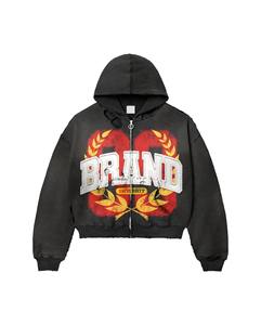 Sweat à capuche unisexe en polaire streetwear personnalisé avec fermeture éclair intégrale, 580 g/m², polyester/coton, broderie appliquée, impression numérique, teinture unie - Product Image 6