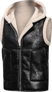 Uomo Avi-Ator Real Shearling Bomber gilet in pelle nera <span class=keywords><strong>e</strong></span> marrone pelle di pecora giacche in pelliccia marrone gilet invernale-Unisex - Product Image 4