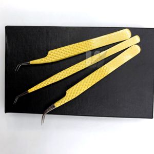 Pince à épiler d'extension de cils en acier inoxydable japonais de haute qualité avec logo personnalisable pointes pointues en fibre de volume jaune durable - Product Image 6
