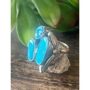Navajo Handmade <b>Statement</b> <b>Ring</b> Kingman Turquoise & Sterling <b>Silver</b> Size 6.5 Bezel Setting Everyday Wear - Product Image 4