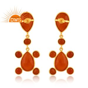 Diseño caliente 925 plata esterlina 18K chapado en oro Natural rojo ónix piedra preciosa colgante pendiente Demi joyería fina fabricante - Product Image 4