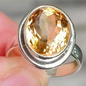 Bague en argent sterling 925 avec citrine naturelle jaune, pierre précieuse faite à la main, cadeau de promesse pierre de naissance de novembre, forme diamant ovale - Product Image 2