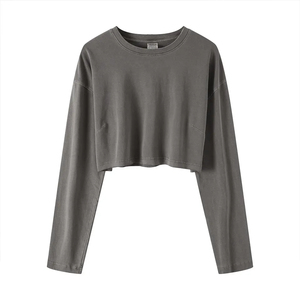 Crop Tops Logo tricoté respirant 100% coton pour femmes pour l'été Manches raglan décontractées écologiques - Product Image 5