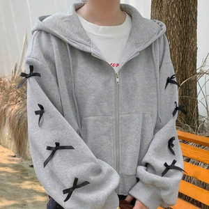 Sweat à capuche zippé confortable avec nœud mignon et design d'étoile Veste polaire douce et chaude pour un usage quotidien Tenue de mode de style de rue - Product Image 5