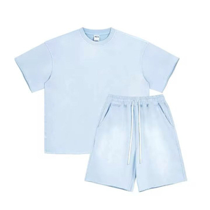 Nueva venta al por mayor de camisetas personalizadas y conjunto corto de ropa de calle transpirable Sun Faded Boxy conjuntos de camisetas de gran tamaño para hombres - Product Image 5