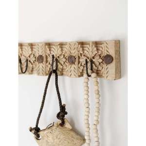 Elegant 3-<b>Hook</b> Carved Wood <b>Wall</b> Panel Medium Size Indian Design Style 1-5 for Coat Rack - Product Image 6