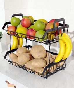 Corbeille à fruits à 2 niveaux Farmhouse pour le comptoir de la cuisine Support de panier de stockage des aliments en métal détachable - Product Image 6
