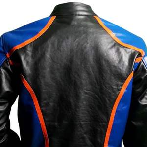 Chaqueta de Cuero Estilo Racing para Hombre, Diseño Color Block, Cierre Frontal con Cremallera, Paneles Acolchados, Cuello Alto, Ropa de Calle - Product Image 6