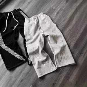 Men's Custom Logo Sweatpants Wholesale Oversize <b>Baggy</b> Jogging Wide Leg Stacked Side Striped Canvas Casual Streetwear Cotton Pant - Product Image 3