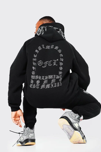 Luxury Velvet Men's Rhinestone Tracksuit <b>Zip</b>-<b>Up</b> <b>Hoodie</b> & Loose Sweatpants Set Casual Jogging & Streetwear - Product Image 4