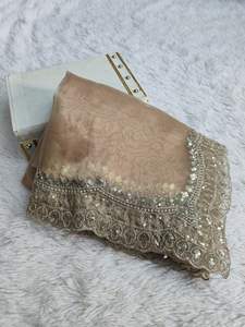 Bangalore Unstitched Satin Organza Silk Saree with Bright Sequins Embroidery and Pure Satin Blouse Including an Ethnic <b>Bandana</b> - Product Image 2