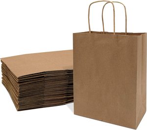 Sacs cadeaux en papier Kraft brun Recyclable, sac à provisions avec poignées, sacs de détail artisanaux, emballage en papier en vrac - Product Image 4