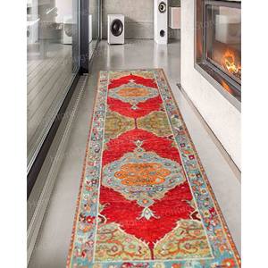 Green Medallion Printed <b>Rug</b>: Non-Slip Turkish Anatolian Design,<b>Chenille</b> <b>Rug</b> - Product Image 4