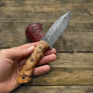 Cuchillo de Caza Hecho a Mano con Hoja de Acero de Damasco de Grado Industrial, Punta Clip, Mango de Madera de Mango, OEM/ODM Personalizado para Camping, Incluye Funda - Product Image 3