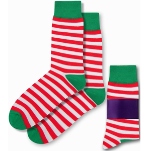 Christmas <b>Socks</b> Red White <b>Stripes</b> Green Cuff Soft Cotton <b>Socks</b> Custom Logo Wholesale Bulk Holiday Gift for <b>Men</b> - Product Image 1