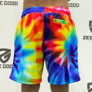 กางเกงขาสั้นเล่นยิมของผู้ชายผ้าคอตตอน100% เป็นมิตรกับสิ่งแวดล้อมผ้าโพลีเอสเตอร์มีเชือกผูกปากถุงแข็งลายชายหาดสำหรับว่ายน้ำวิ่ง - Product Image 4