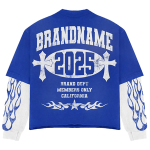 Custom Dtg Screen Print Graphic T-<b>shirt</b> <b>BROWN</b> acid wash Thermal Long Sleeved <b>Shirt</b> for <b>Men</b> Oversize Knit Waffle Long Sleeve tees - Product Image 6