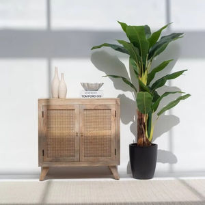 Aparador de mimbre de dos puertas de madera de mango macizo hecho a mano moderno y gabinete de almacenamiento Premium de alta calidad para uso en cocina de comedor - Product Image 1